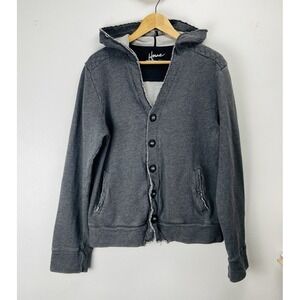 Howe Men's Medium Button Hoodie Jacket Gray Distressed Raw Hem Casual Streetwear
